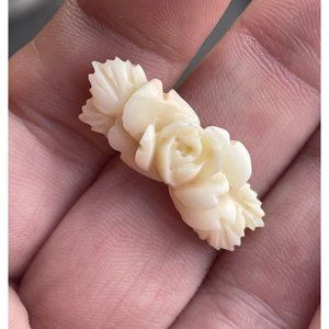 Antique - Vintage Hand Carved Skin Toned Coral Rose Flower Rosette Carving